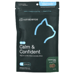  VetriScience, Composure™, Calm & Confident, для всех кошек, со вкусом курицы и форели, 30 жевательных таблеток, 45 г (1,59 унции)