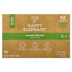 Happy Elephant, Белье для стирки, без отдушек, 62 листа, 165 г (5,82 унции)