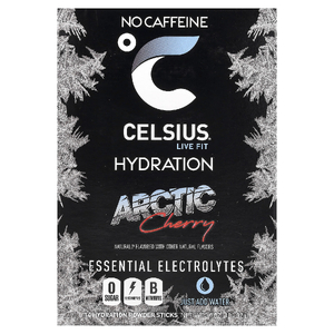 Celsius, Live Fit, увлажнение, незаменимые электролиты, без кофеина, арктическая вишня, 14 стиков в виде порошка, по 7,43 г (0,26 унции)