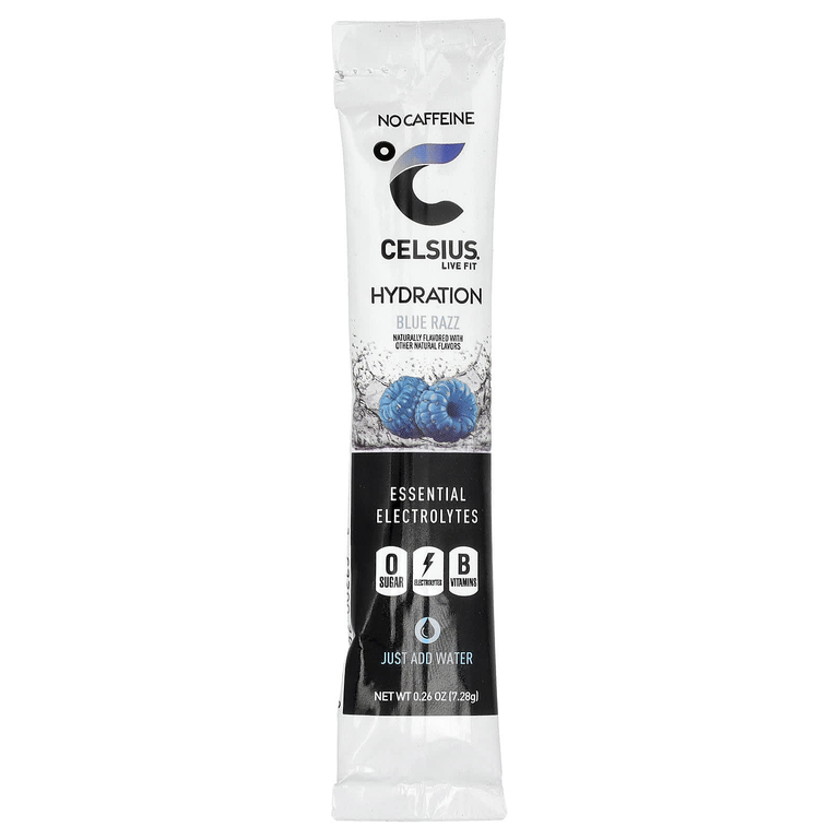 Celsius, Live Fit, увлажнение, незаменимые электролиты, без кофеина, синяя роза, 14 стиков в виде порошка для увлажнения, по 7,28 г (0,26 унции)
