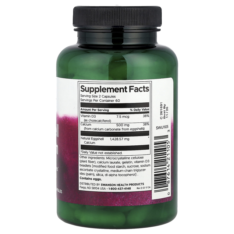 Swanson Vitamins, Кальций из яичной скорлупы с витамином D3, 120 капсул