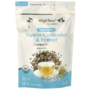 DelighTeas, травяной очищающий чай, зира, кориандр и фенхель, рассыпчатая смесь, без кофеина, 140 г (5 унций)