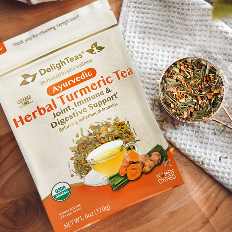 DelighTeas, аюрвердический травяной чай с куркумой, рассыпная смесь, без кофеина, 170 г (6 унций) (Товар снят с продажи) 