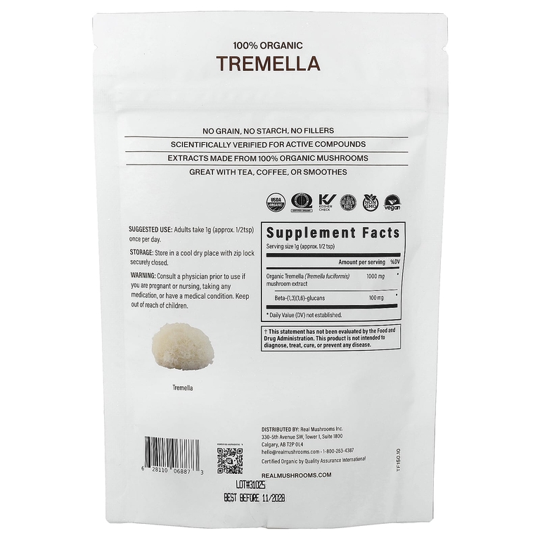 Real Mushrooms, тремелла, экстракт грибов в порошке, 150 г (5,29 унции)
