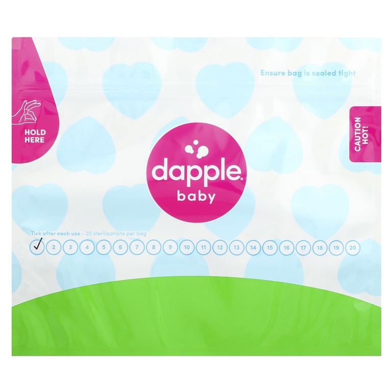 Dapple Baby, Пакеты для стерилизации в микроволновой печи, для частей молокоотсоса, бутылочки и пустышки, 8 пакетов для стерилизации