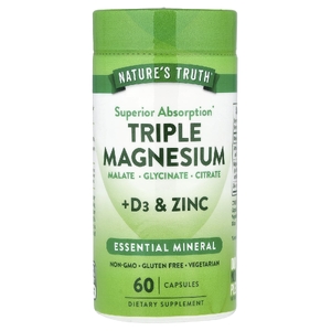 Nature's Truth, Тройной магний + D3 и цинк, 60 капсул