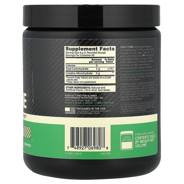 Optimum Nutrition, Микронизированный креатин в порошке, черничный лимонад, 360 г (12,69 унции)