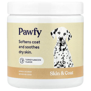 Pawfy, Skin And Coat, индейка и бекон, 30 жевательных таблеток, 113 г (4 унции)