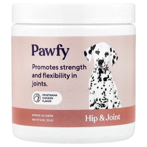 Pawfy, Hip & Joint, от 6 месяцев, вегетарианская курица, 30 жевательных таблеток, 113 г (4 унции)