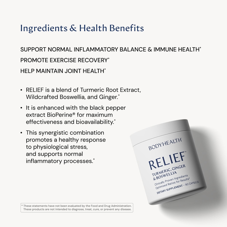 BodyHealth, Relief ™, куркума, имбирь и босвеллия, 90 капсул
