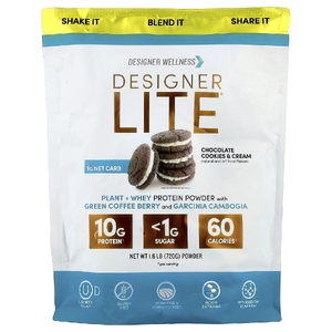 Designer Wellness, Designer Lite®, растительный и сывороточный протеиновый порошок, шоколадное печенье и крем, 720 г (1,6 фунта)