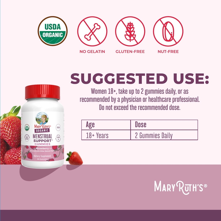 MaryRuth's, Органические жевательные мармеладки для поддержки менструации, клубника, 60 жевательных таблеток