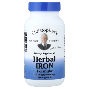 Christopher's Original Formulas, смесь трав, богатых растительным железом, 100 вегетарианских капсул