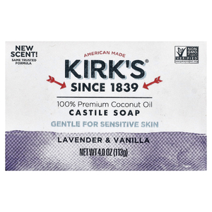 Kirk's, кастильское кусковое мыло, для чувствительной кожи, лаванда и ваниль, 113 г (4 унции) (Товар снят с продажи) 
