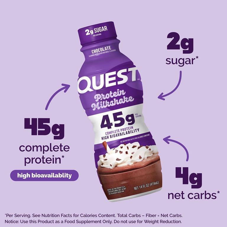 Quest Nutrition, Протеиновый молочный коктейль, шоколад, 4 флакона по 414 мл (14 жидк. Унций)