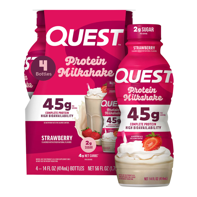 Quest Nutrition, Протеиновый молочный коктейль, клубника, 4 флакона по 414 мл (14 жидк. Унций)