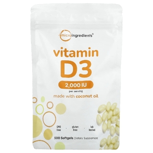 Micro Ingredients, витамин D3, 2000 МЕ, 500 мягких таблеток