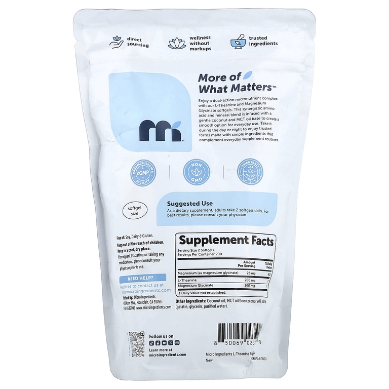 Micro Ingredients, L-теанин, 400 мягких капсул