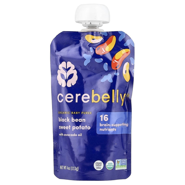 Cerebelly, Органическое детское пюре, черная фасоль, батат с маслом авокадо, 6 пакетиков по 113 г (4 унции)