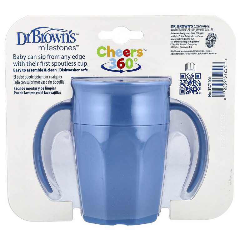 Dr. Brown's, Milestones ™, Cheers360 ™, переходная чашка без носика, от 6 месяцев, синий цвет, 200 мл (7 унций) (Товар снят с продажи) 