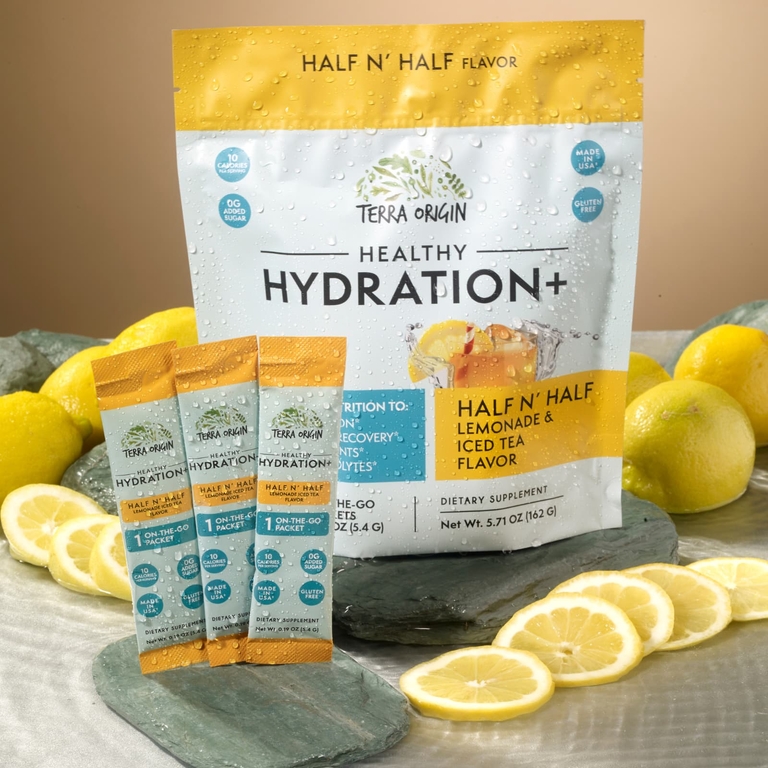 Terra Origin, Healthy Hydration +, чай со льдом из половины и половины лимонада, 30 пакетиков по 5,4 г (0,19 унции)