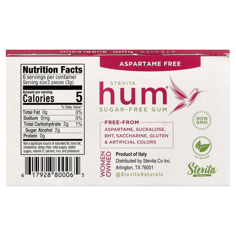 Stevita Naturals, Hum®, жевательная резинка без сахара, со вкусом жевательной резинки, 12 шт. (Товар снят с продажи) 