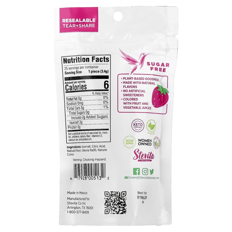 Stevita, Naturals, леденцы без сахара, клубничный вкус, 85 г (3 унции)