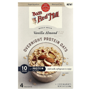 Bob's Red Mill, Overnight Protein Oats, цельнозерновые продукты, ваниль и миндаль, 4 пакетика по 60 г (2,12 унции) (Товар снят с продажи) 