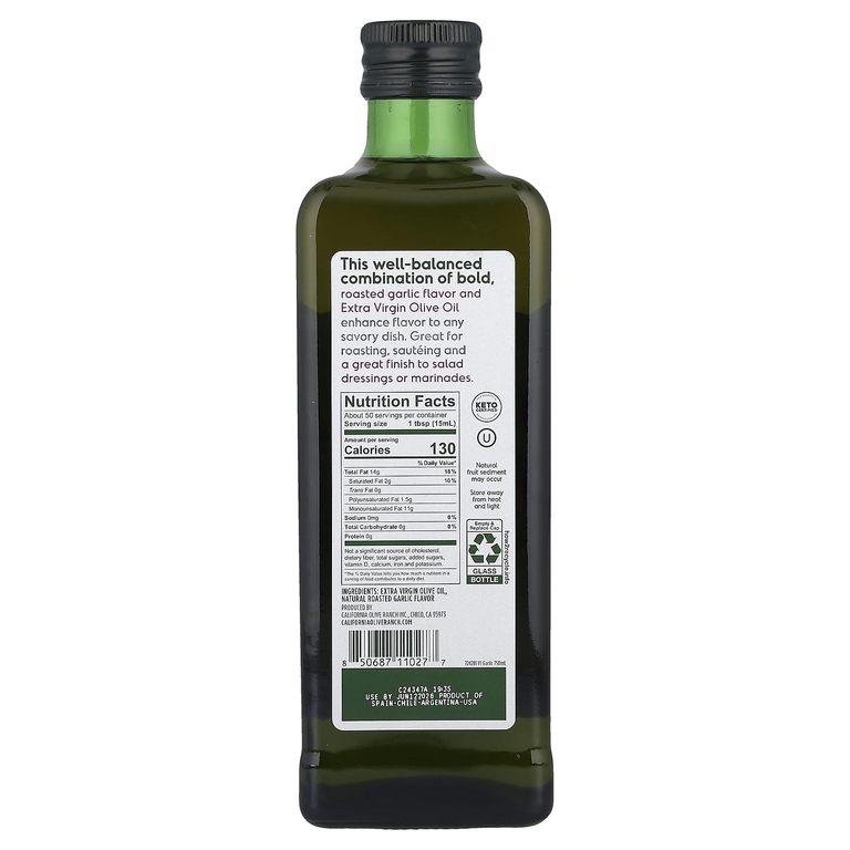California Olive Ranch, Оливковое масло холодного отжима, чеснок, 750 мл (25,4 жидк. Унции)