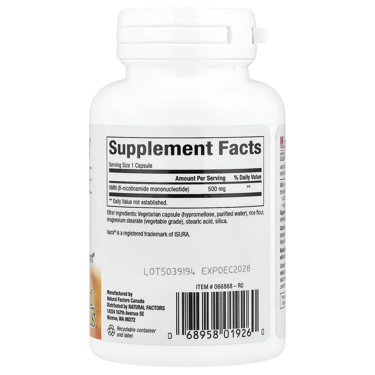Natural Factors, RegenerLife®, NMN Surge, 500 мг, 30 вегетарианских капсул