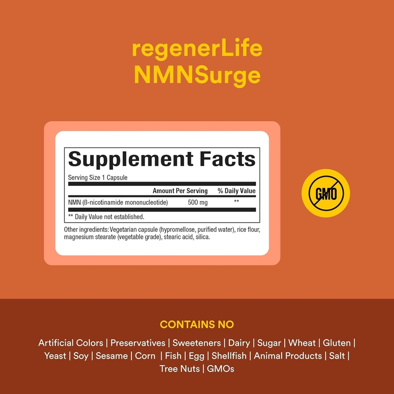 Natural Factors, RegenerLife®, NMN Surge, 500 мг, 30 вегетарианских капсул