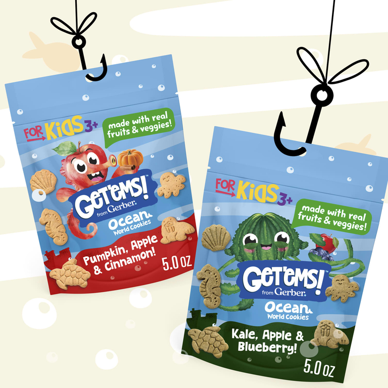 Gerber, Get'ems! ™, печенье Ocean World, для детей от 3 лет, тыква, яблоко и корица, 142 г (5 унций)  