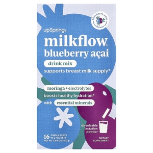 UpSpring, Milkflow®, смесь для приготовления напитка, голубика и асаи, 16 порционных пакетиков по 10 г (0,35 унции)