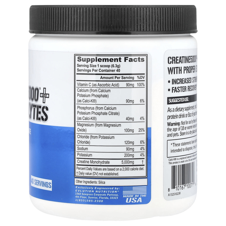 EVLution Nutrition, Creatine5000® с электролитами, без добавок, 250 г (8,82 унции)