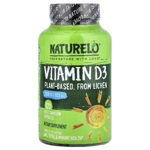 NATURELO, витамин D3, 62,5 мкг (2500 МЕ), 120 капсул, которые легко глотать