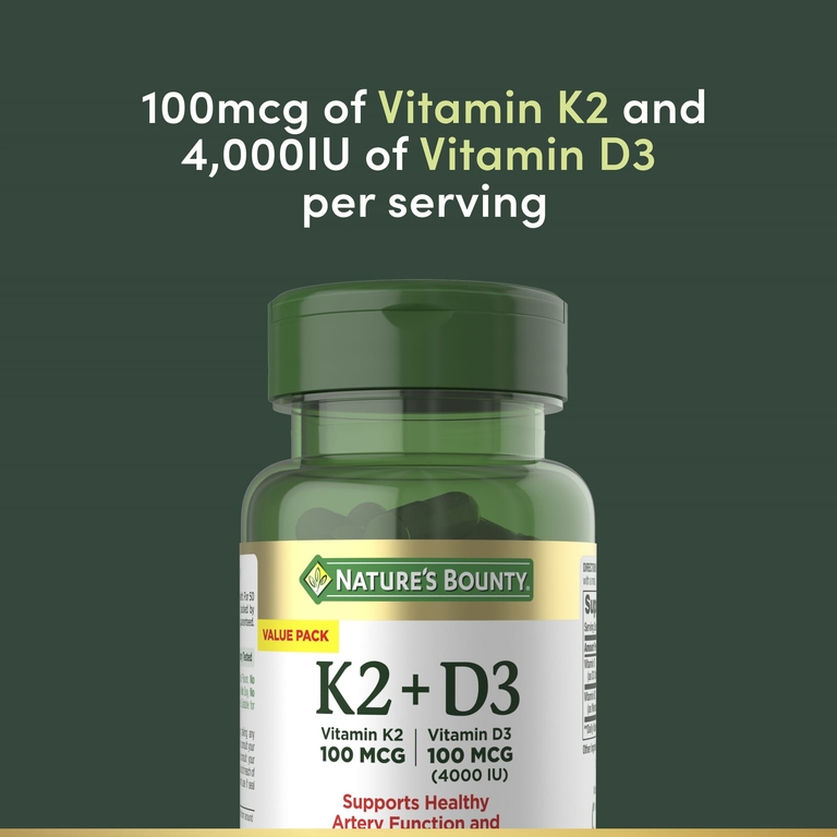 Nature's Bounty, витамины K2 и D3, 60 растительных капсул