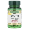 Nature's Bounty, витамины K2 и D3, 60 растительных капсул