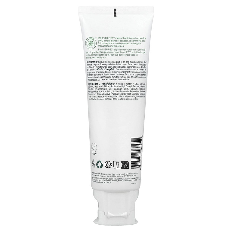 ATTITUDE, Super Leaves™, отбеливающая зубная паста без фтора, перечная мята, 120 г (4,2 унции)
