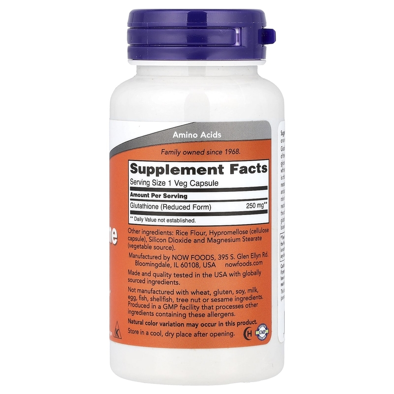 NOW Foods, глутатион, 250 мг, 120 растительных капсул