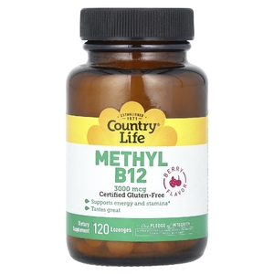 Country Life, Метил B12, ягодный, 3000 мкг, 120 пастилок