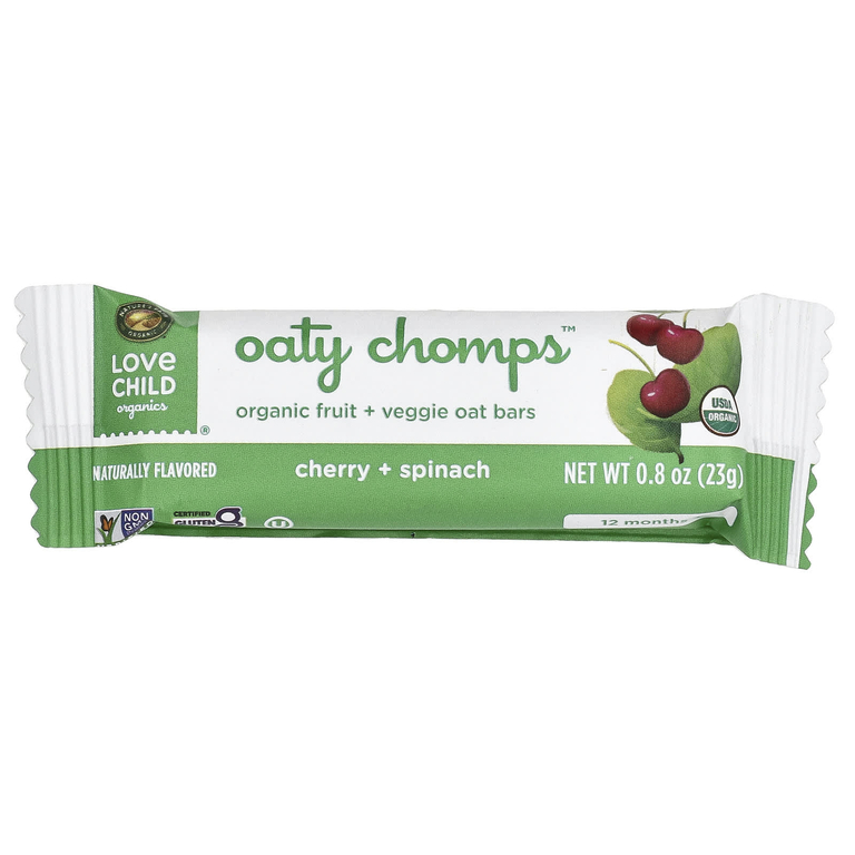 Love Child Organics, Nature's Path, органические батончики Oaty Chomps™, для детей от 12 месяцев, вишня и шпинат, 5 батончиков в индивидуальной упаковке, 23 г (0,8 унции)