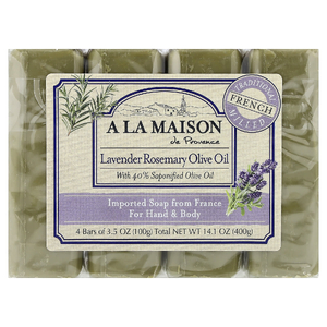 A La Maison de Provence, кусковое мыло для рук и тела, лаванда и розмарин, оливковое масло, 4 шт. по 100 г (3,5 унции)