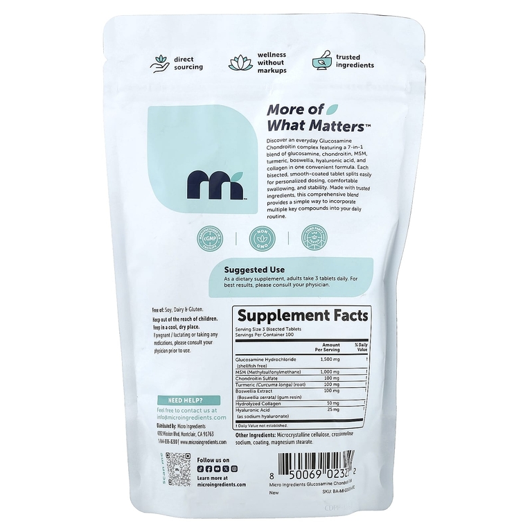 Micro Ingredients, глюкозамин и хондроитин, МСМ и куркума, 300 разделенных на части таблеток