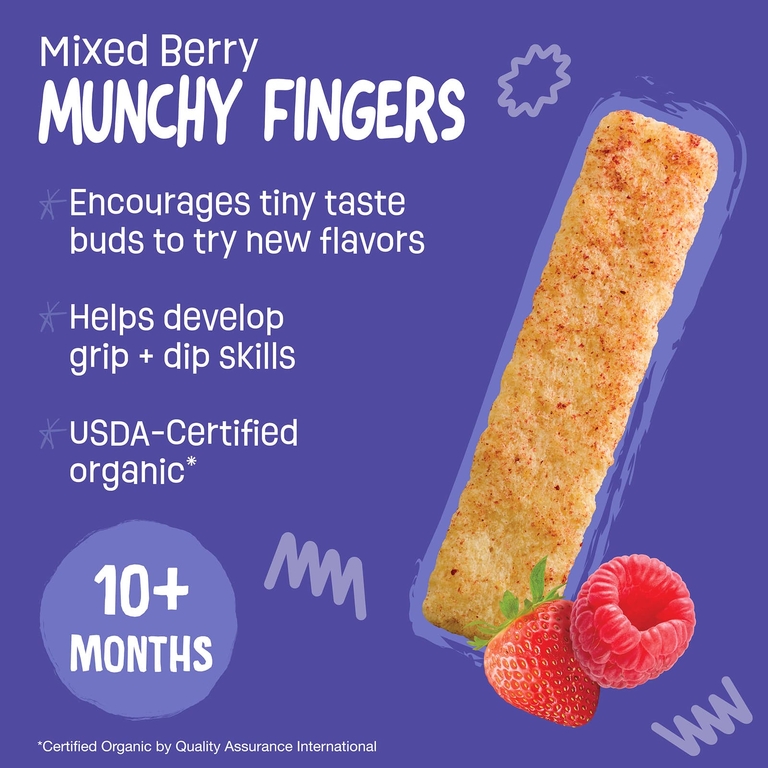 Earth's Best, Organic Munchy Fingers, кукурузный снек, для детей от 10 месяцев, ягодное ассорти, 30 г (1,05 унции)