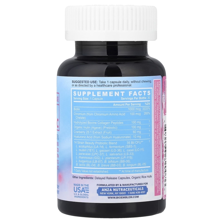 BioEmblem, пробиотик для красоты, 30 растительных капсул