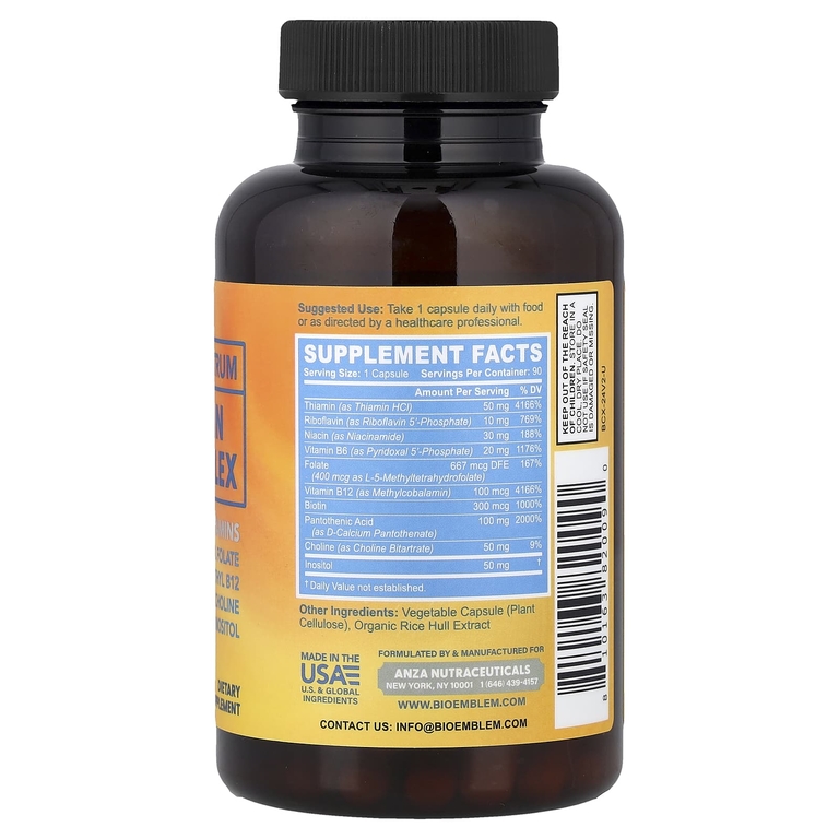 BioEmblem, комплекс витаминов группы B, 90 растительных капсул