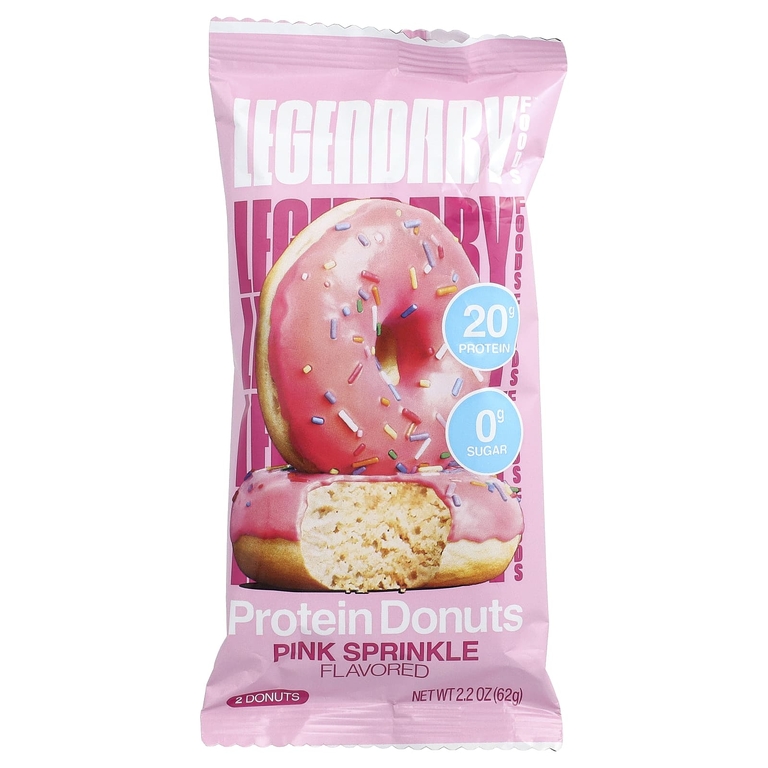 Legendary Foods, протеиновые пончики, розовая глазурь и посыпка, 12 упаковок по 62 г (2,2 унции)
