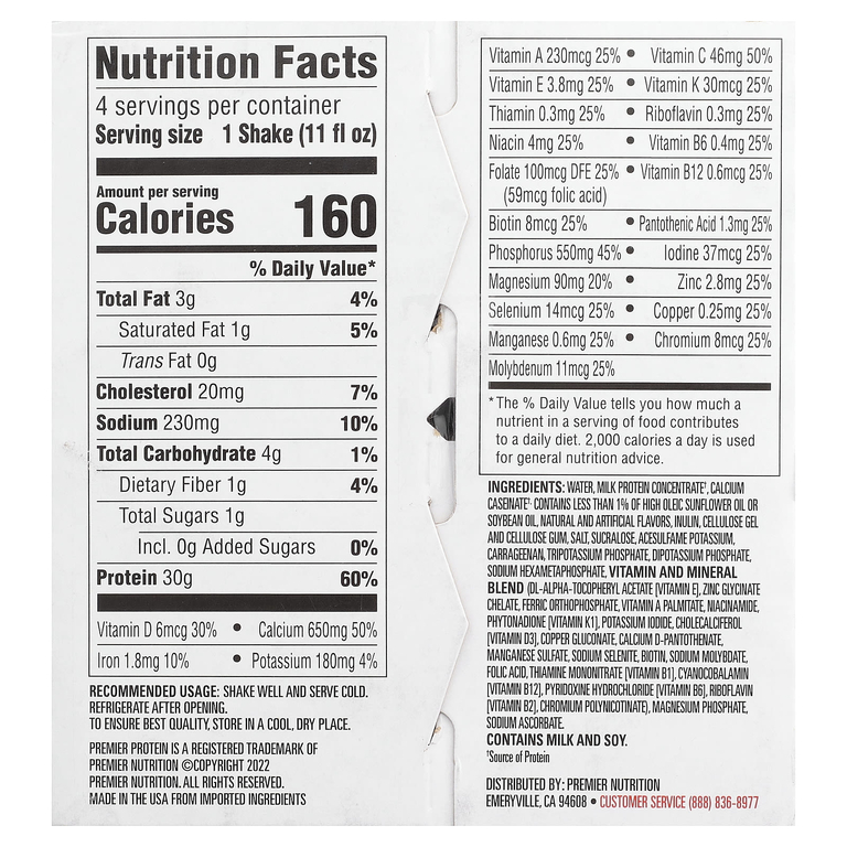 Premier Protein, высокопротеиновый коктейль, ванильный вкус, 4 шт. по 325 мл (11 жидк. унций) (Товар снят с продажи) 