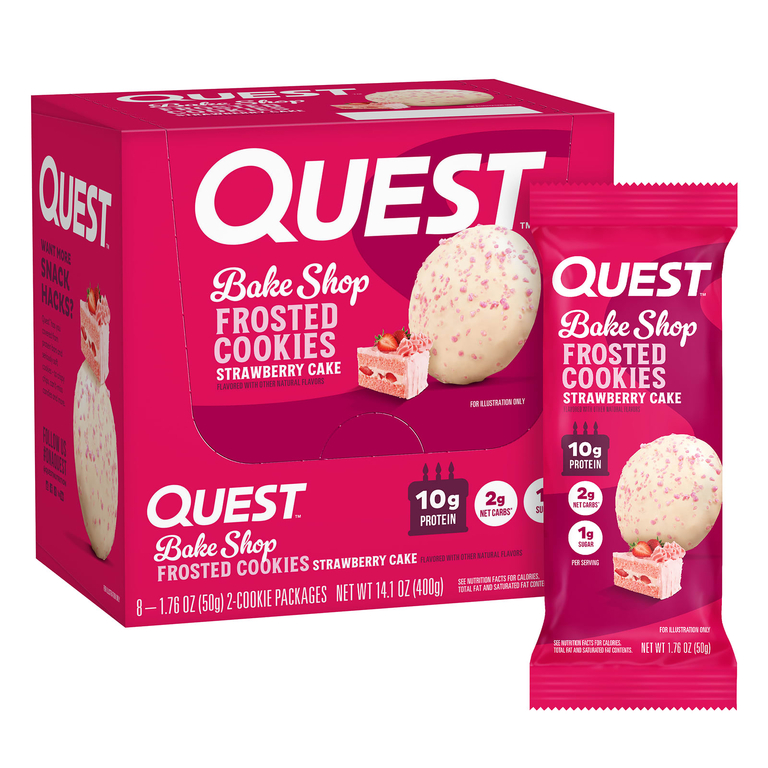 Quest Nutrition, Bake Shop, глазированное печенье, со вкусом клубничного торта, 8 пакетиков по 50 г (1,76 унции)