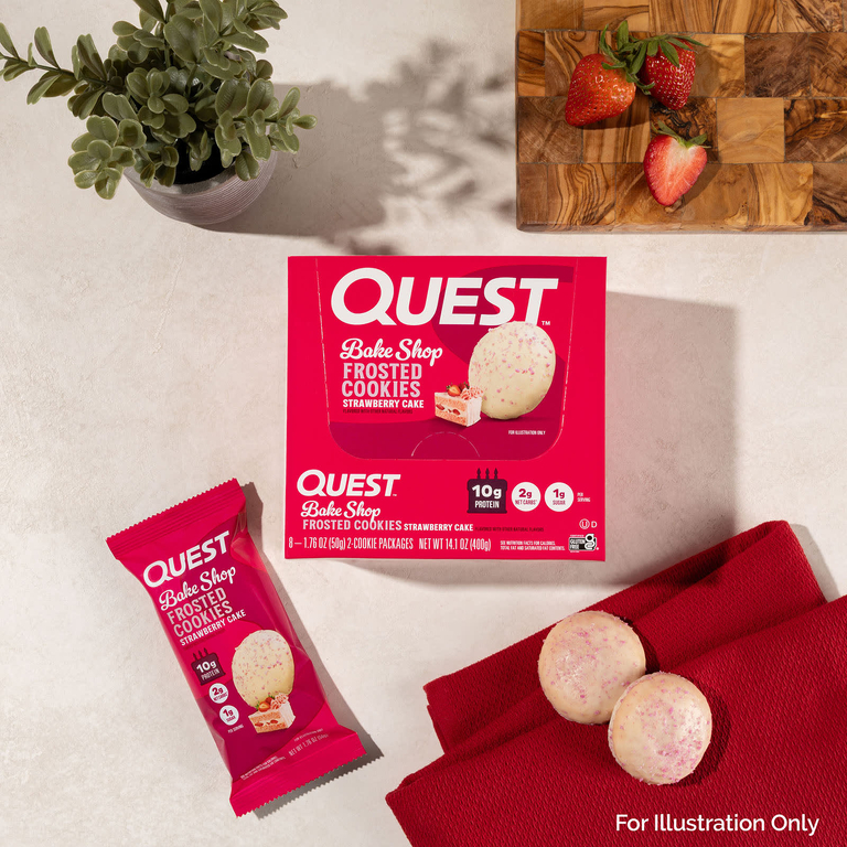 Quest Nutrition, Bake Shop, глазированное печенье, со вкусом клубничного торта, 8 пакетиков по 50 г (1,76 унции)